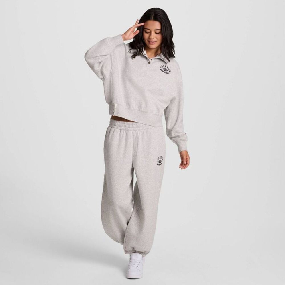 Champion - Women's Long Sleeve Fleece 1/4 Snap Cropp Gray - Picture 3 of 4